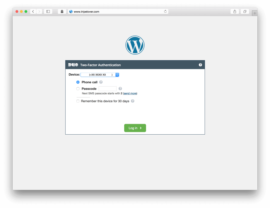 Duo two factor protecting WordPress