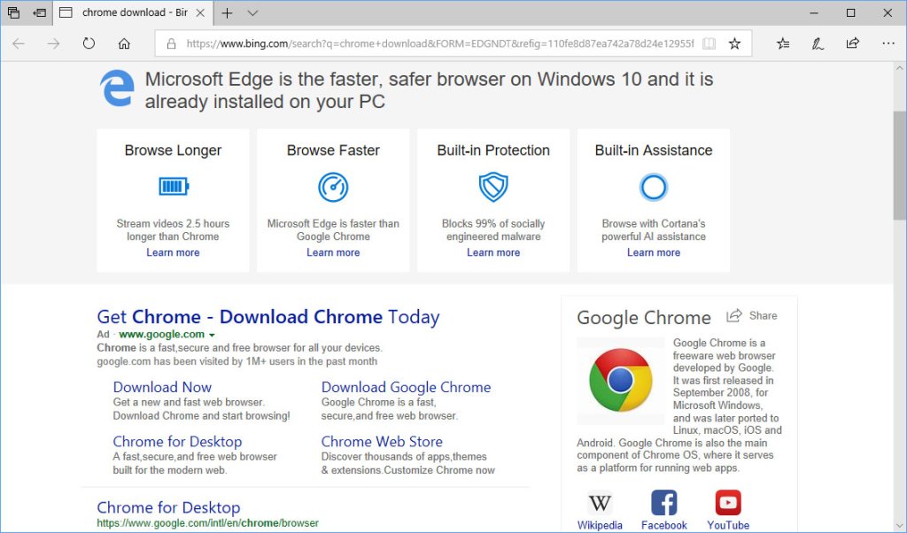 Paid search ads posing as Google Chrome download links. (Source: Bleeping Computer)