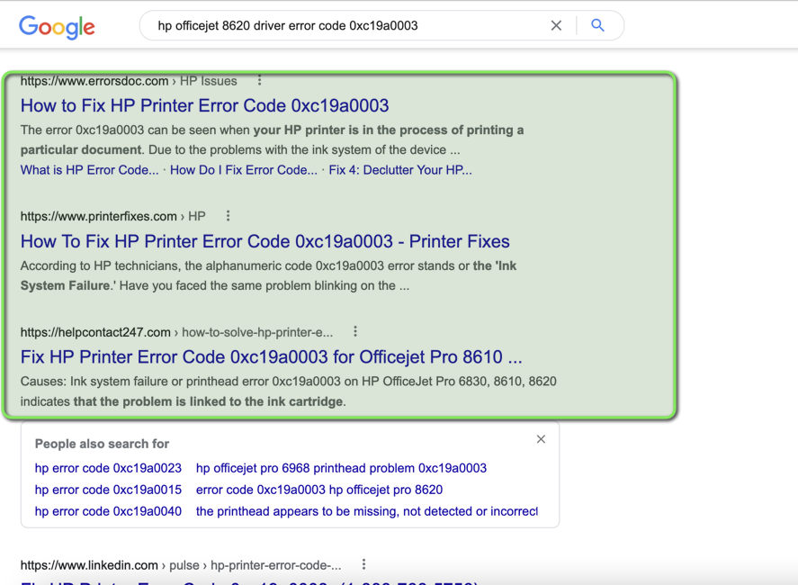 Black hat SEO pushing TSS websites on the first page of Google SERP.