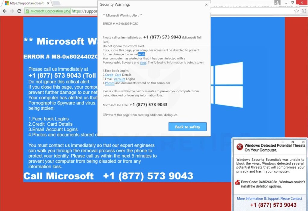 Fake popup associated with tech support scams. (Source: Malwaretips)